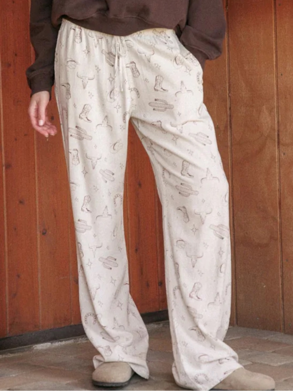 Cali 1850 Tie Waist Western Cowgirl Desert Print Tan Tie Waist Wide Leg Pants M